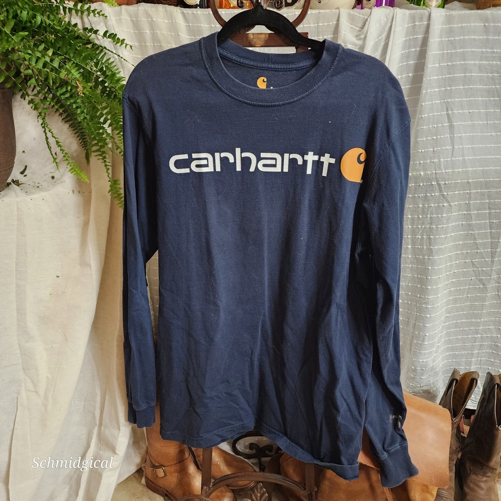 Carhartt Mens K298NVY Long Sleeve Graphic Logo T-Shirt Navy Blue Small